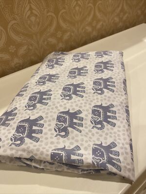 Pottery Barn Kids White/ Blue/Gray Elephant Fitted Crib Sheet