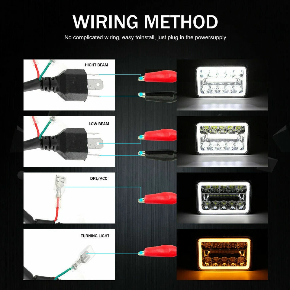 4x6 inch LED Headlights Hi/Lo Beam for Chevy C10 C20 C30 H4651 H4652 H4656 H4666 - Image 4 of 4