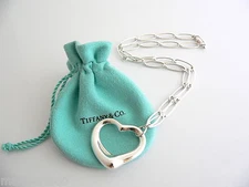 Tiffany & Co Heart Link Necklace Peretti Silver Pendant Charm Gift Pouch Love