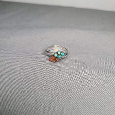 Vintage ring, Navajo ring, silver turquoise and coral ring size 6