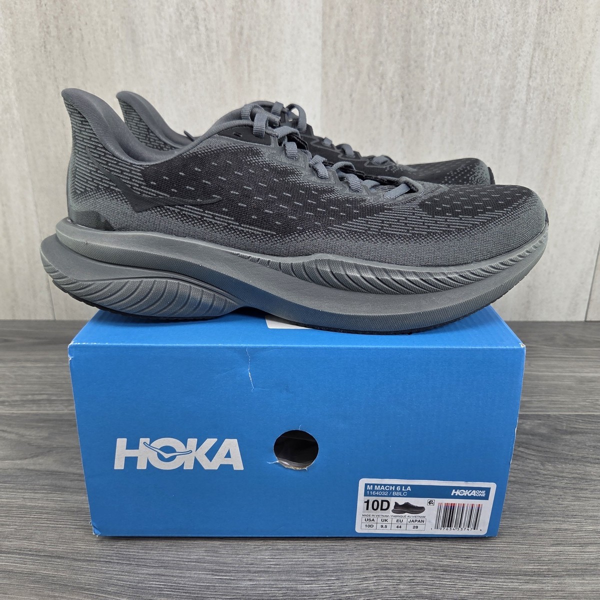 Hoka Mach 6 LA Size 10 Mens Black Grey Running Shoes | eBay display picture 1