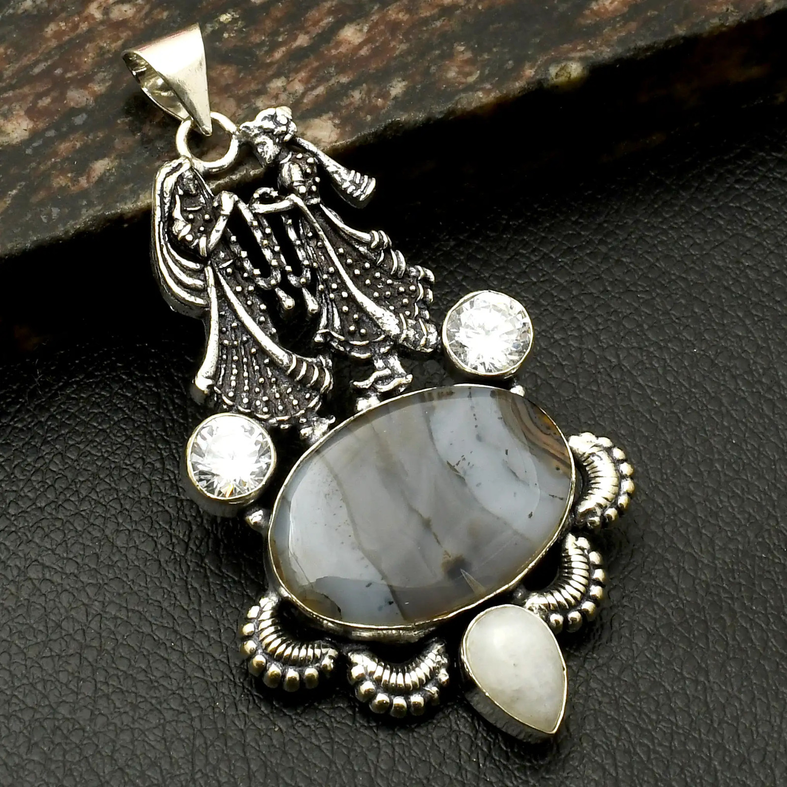 Montana Agate White Topaz Gemstone Ethnic Handmade Pendant Jewelry 3