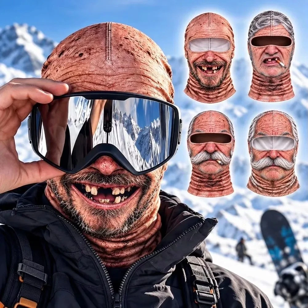 Funny Face Coverings Mask For Men Novelty Old Man Print Ski Balaclava Face Mask