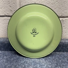 Vintage Huta Silesia Enamelware 10 1/2” Plate Avacado Green 2 Plates