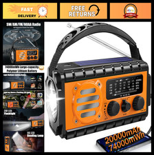 Emergency NOAA Weather Radio - 74000mWh Portable Hand Crank SW/AM/FM, Solar Batt