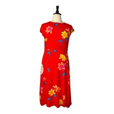LOFT Midi Dress Cap Sleeves A-line Red Pink Multi Floral Women’s Size 14
