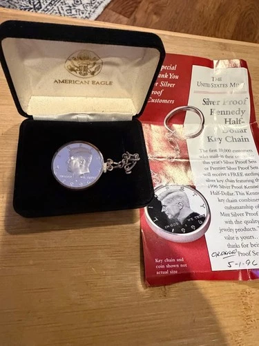 1996 S Kennedy Half Dollar 90% Silver PROOF from Original Mint Proof Key Chain