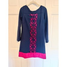 Adrianna Papell Dress Size 6 Navy Pink Colorblock Shift Laser Cut Detail