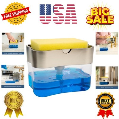 Dish Soap Dispenser and Sponge Holder for Kitchen Sink, Sponge Included, 13 O...