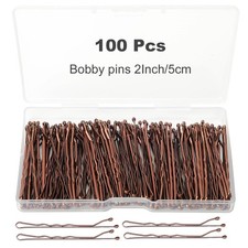 100Pcs Bobby Pins Brown, Hair Pins Kit for Women Girls Kids, Premium Wavy Brown