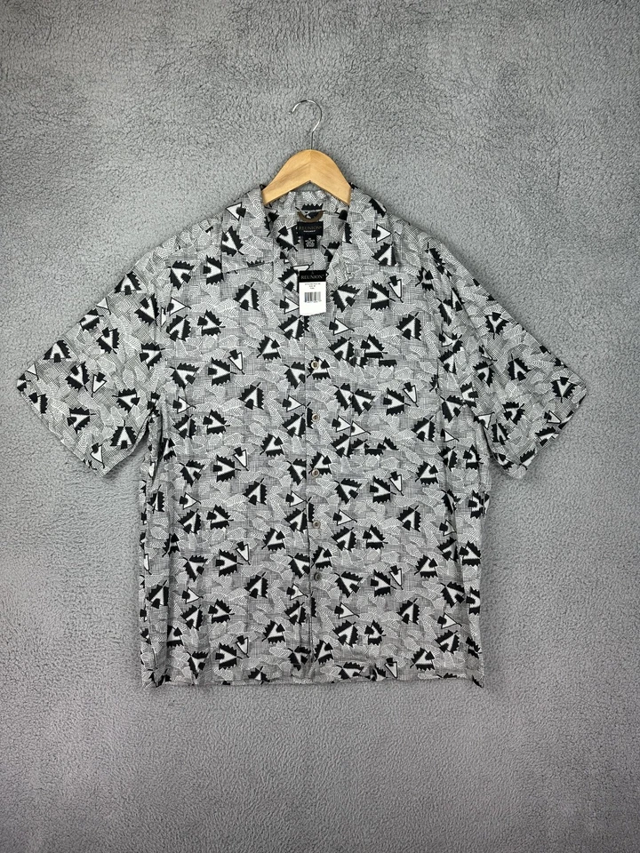 Camisa De Colección Reunión Ropa De Hombre Para Hombre Mediana Negra Gris Rayón Campamento Geométrico Años 90 Foto 2 de 4