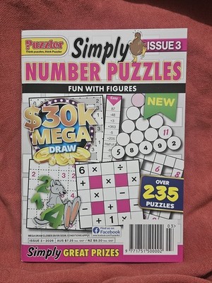 #3 2026 Puzzler Simply NUMBER PUZZLES Magazine,Fun With Figures,235+ Puzzles