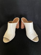 Tory Burch Raya Ivory Leather Wood Heal Sandals Mules 8