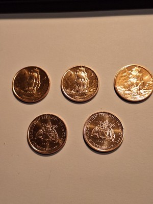 copper lot of 5 copper coins 1/4 oz copper Ascension Island sailing ship 2025 c