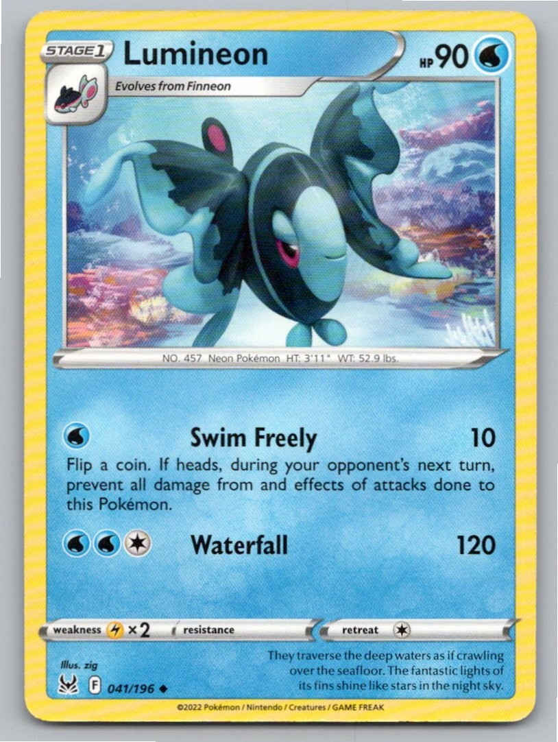 2022 POKEMON LUMINEON LOST ORIGIN 041/196 UC NM A56849 FREE S&H