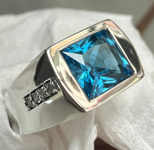 Blue Topaz Gemstone Ring 925 Sterling Silver Handmade Design Men's Ring All Size