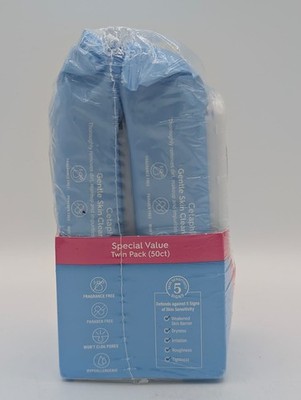 Face & Body Wipes Cleansing Cloths for Sensitive Skin 50 Count Twin Pack B34-40