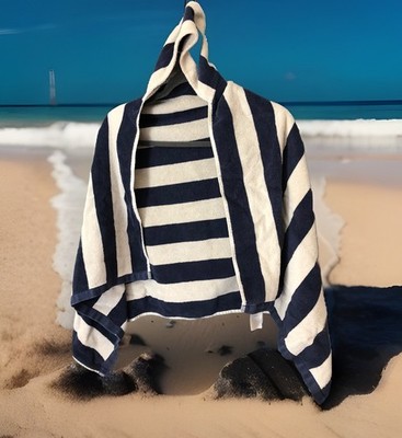 Pottery Barn Kids Toddler Hooded Towel Classic Blue & White Stripe 100% Cotton