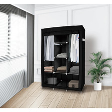 Portable Free Standing Closet with 8 Storage Shelves, 2 Hanging Rod 4 Pockets