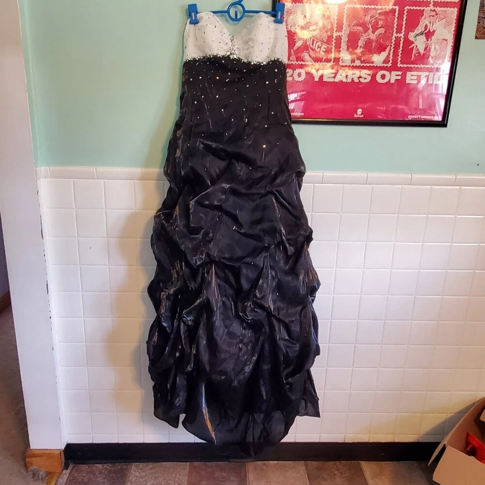 Vintage Y2K Jump Gothic Maxi Ruffle Sequin Sparkle Prom Dress Black and White - Image 2 of 4