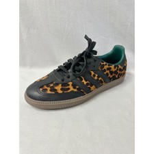 Adidas Samba Black Green Leopard Pony Hair Sneakers Womens Size 8.5 JI2735
