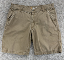 Carhartt Ripstop Relaxed Fit Canvas Work Shorts Men's 36 x 9 Khaki 100 Cotton