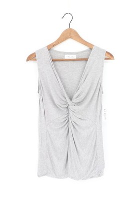 VELVET By Graham & Spencer Kacy Twist-Front Deep V-Neck Tank Top Grey S $94 B8