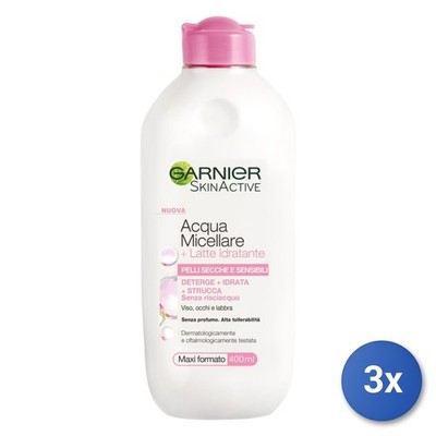 3x Garnier Mizellenwasser + Feuchtigkeitsmilch, 400 ml