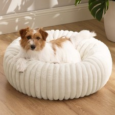 Bedsure Donut Dog Bed Small, Corduroy Fleece, Anti-Slip, Washable - Cream