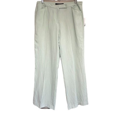 Josephine Chaus Silk Linen Pants Womens 16 Mint High Waist Wide Leg Dress Slacks