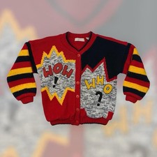 VTG 80s 90s Christie Brooks Button Cardigan Sweater Kids M Multicolor Flaws Rare