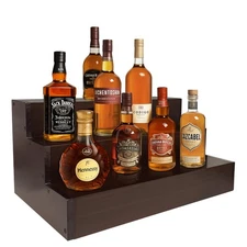 Wood Liquor Bottle Shelf 3 Tier Bar Shelf Freestanding Vintage Liquor Bar Sta...