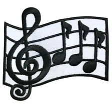 Music Patch 2x3.75" Iron-on sew-on Bar, Measure, Treble embroidered badges