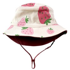 Reversible Organic Cotton Bucket Hats Strawberries and Rose 3-6 Months