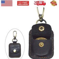 AA Medallion or Coin Holder, Leather Key Chain Snap Open Leather Case Black