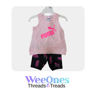 NWT Puma Infant Girls 2pc Outfit Pink Tank Top & Black Logo Bike Shorts 6-9mo