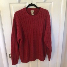 L.L.Bean Red Cable-Knit Cotton Crew Neck Pullover Sweater XL Reg