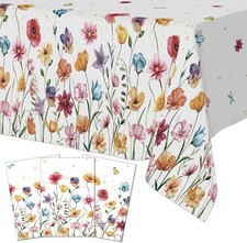 3Pcs Spring Wildflower Tablecloth Butterfly Disposable Plastic Tablecloths for