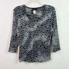 Vintage Y2K Blue Lace V-neck 3/4 Sleeve Fitted Top Size XL Whimsigoth Fairycore