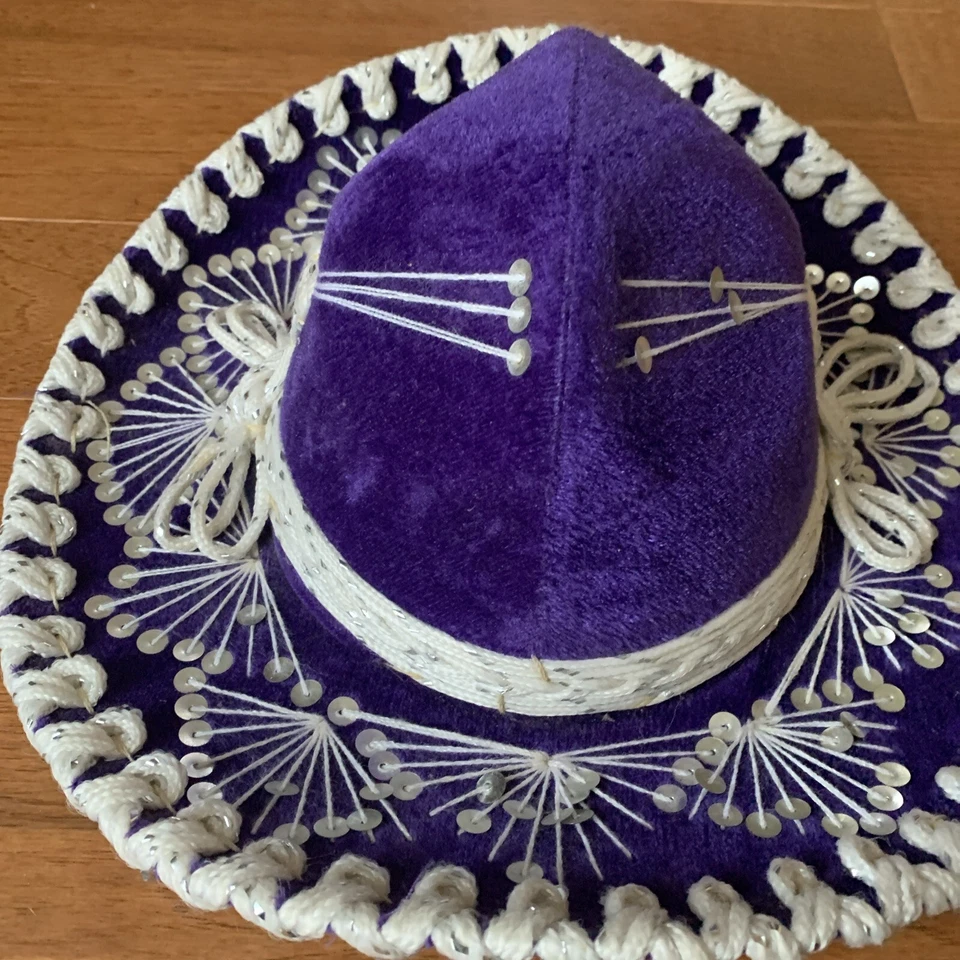 Sombrero Mexicano Pigalle Mariachi Sombrero Niño Talla Púrpura Terciopelo Borde Blanco Foto 3 de 4