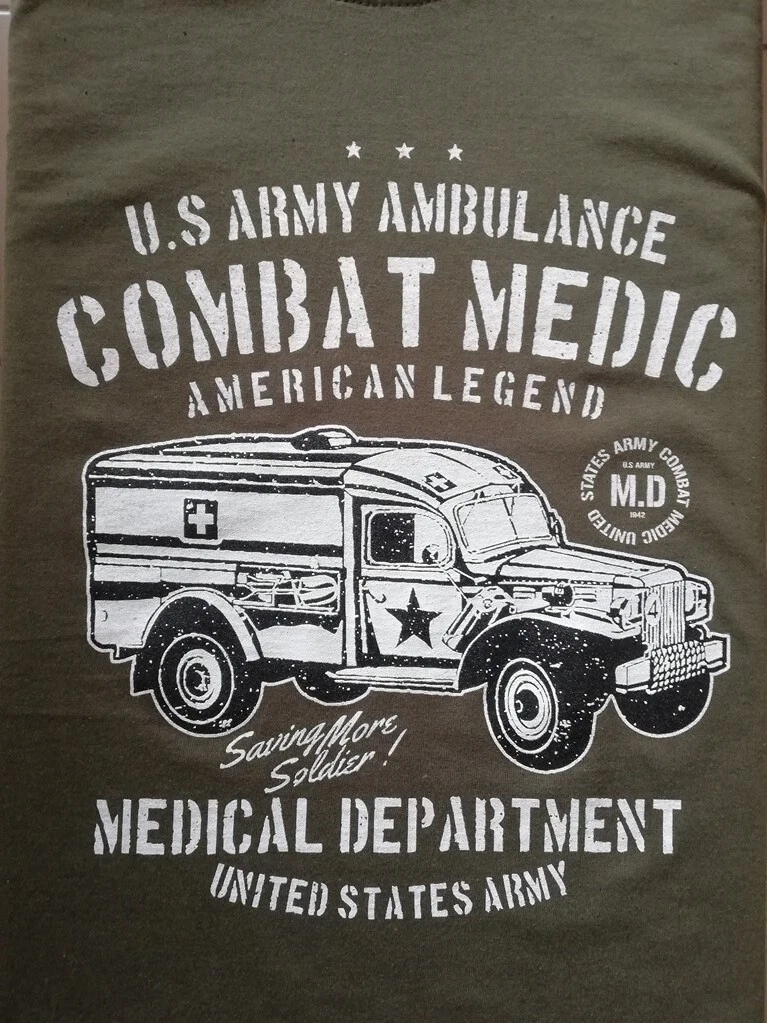 T SHIRT vert olive DODGE WC 54 AMBULANCE COMBAT MEDIC WW2 US ARMY MEDICAL Dt TEE