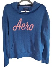 Aeropostale Womens Blue Pullover Hoodie Front Pocket Pink Aero Logo Size XL