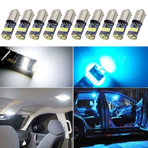 Pair Of T10 BA9S Amber LED Interior Dome Light Bulbs With 4x 3mm LEDs - Direct Replacement