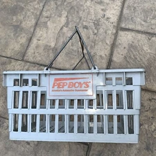 Vintage Pep Boys Store Gray Plastic  Shopping Basket With Wire Handles