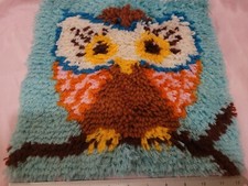 Vintage Owl Latch Hook Rug Completed Wall Hanging Mod Retro Yarn Art 12x12