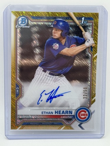 2021 Bowman Chrome Ethan Hearn ROOKIE GOLD SHIMMER AUTO REFRACTOR /50 Cubs