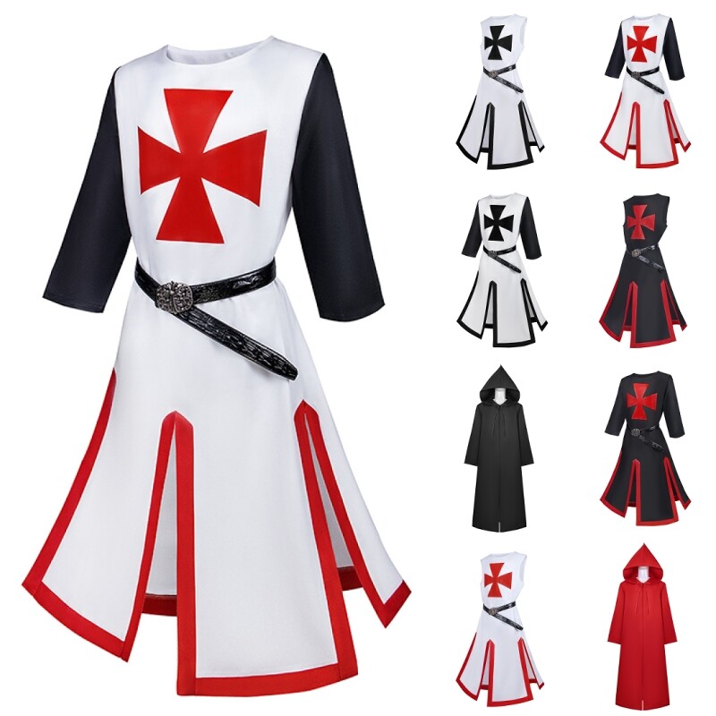 Men Templar Tunic Tops Crusader Knights Medieval Pirate Halloween Party Costume-image