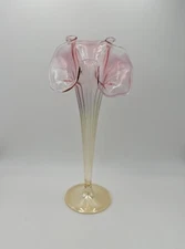 Soffieria Parise Venetian Art Glass Fluted Ruffled 14.5” H Vase Italy Pink Gold