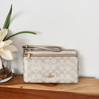バッグ DOUBLE ZIP COACH WALLET COACH Women's Double Zip Wristlet Wallet in Signature Canvas