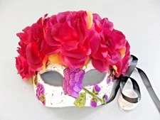 Day Of The Dead Halloween Masquerade Eye Mask W/ Flowers Purple Pink By KBW New